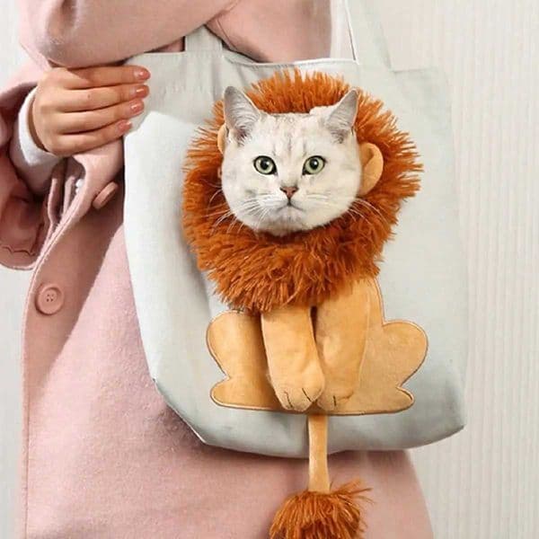 Pet Canvas Shoulder Bag Lion Shaped Cute Cat Carrier Portable Shoulder Carrying Bag Chest Cat Bag Outdoor Cat ToteXJ240907