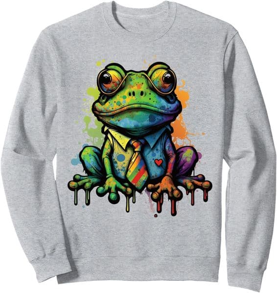Long Sleeve Shirts for Men sweatshirt Frog Lover Funny Cool Frog with Glasses Tie Rainbow Art Sweatshirt T shirt Tee Streetwear Casual tops clothes