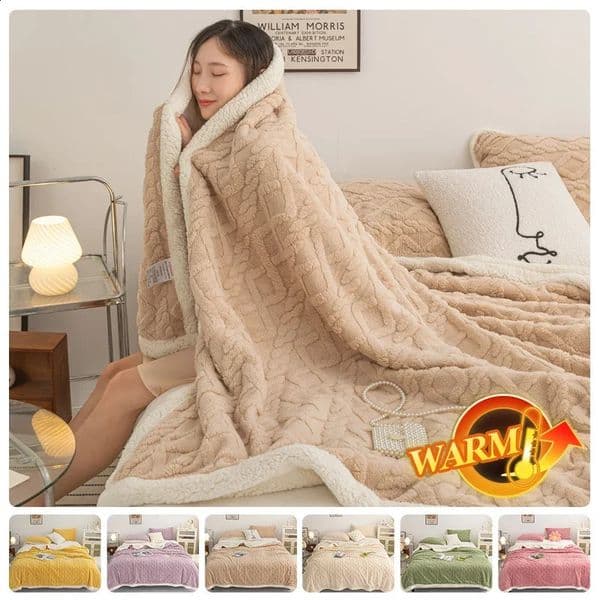Thick warm blanket winter Tafron double-sided blanket earth colored multifunctional bed cover plush bed 150/180x200cm 240909