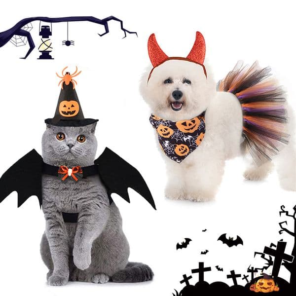 Halloween Dog Costume Set Puppy Bat Wings Funny Cosplay Apparel Outfit Batwings with Pumpkin Bells Neaklace Hats CH296
