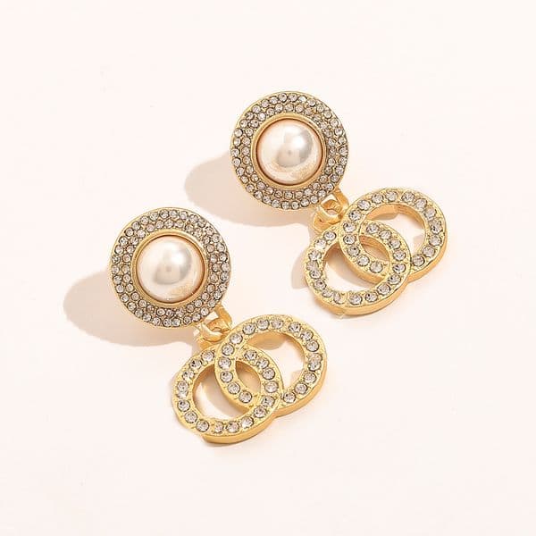 Earrings Eardrop Famous Women 18K Gold Plated Stainless steel Crystal Rhinestone Pearl Earring Wedding Party Luxury Jewerlry Gifts Z260509