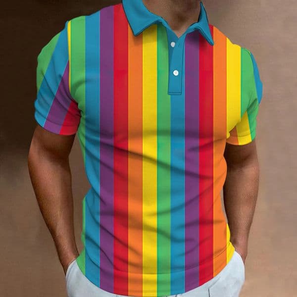 MenS Polo Shirt 3d Rainbow Printed Men Clothing Summer Casual Short Sleeved Loose Oversized Shirt Street Fashion Tops Tees 240911
