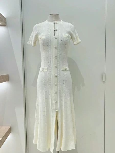 legant hollowed out fungus lace short slved knitted dress for womens fashion slim fit front slit long fish tail skirt knitted dress Z260512