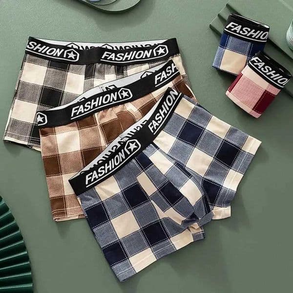 Men Boxers U Convex Plaid Print Contrast Color Underwear Breathable Anti-septic Casual Mid Waist Men Underpants for Inner WearX240910