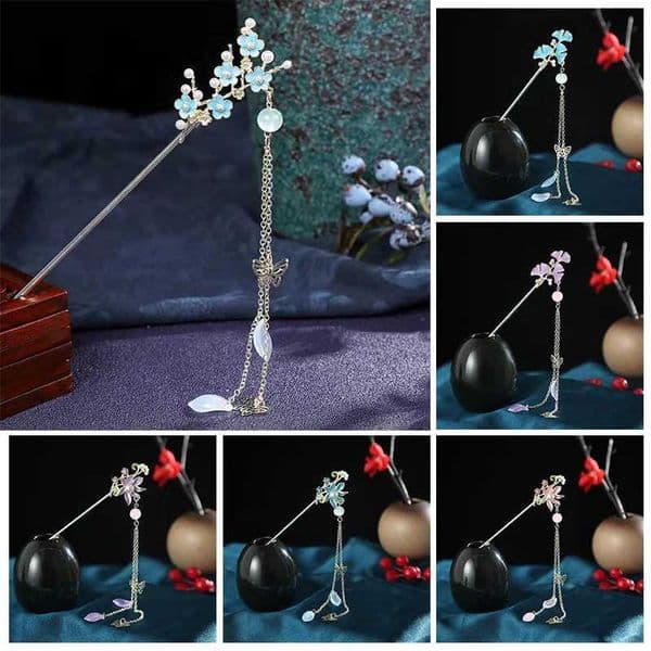 Chinese Style Hair Stick Tassels Crystal Bead Hairpins Butterfly Flower Hair Pins Clip Hanfu Chopsticks Wedding Hair JewelryX240911