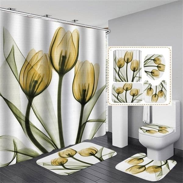 Bathroom curtain set with shower curtains floral design bathroom curtains ww 240909