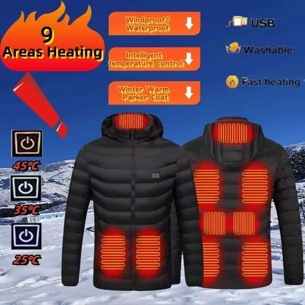 Dual Control 9Zone Heating Jacket Winter Mens USB Intelligent Efficient Warm Outdoor Ski Cotton 240910