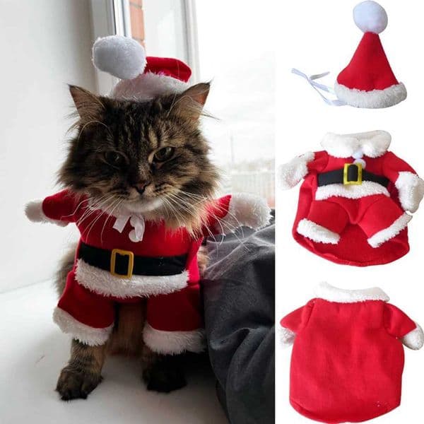 Christmas Cat Costumes New Year Pet Dog Clothing Funny Santa Claus Clothes For Small Puppy Kitten Winter Warm Soft Kitty OutfitsXJ240906