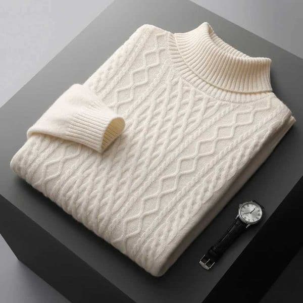 Autumn and Winter Thick Turtle Neck 00 Solid Color Wool Sweater Mens Twisted Pattern Pulldown Bottom Diamond Jacquard Youth W2411111