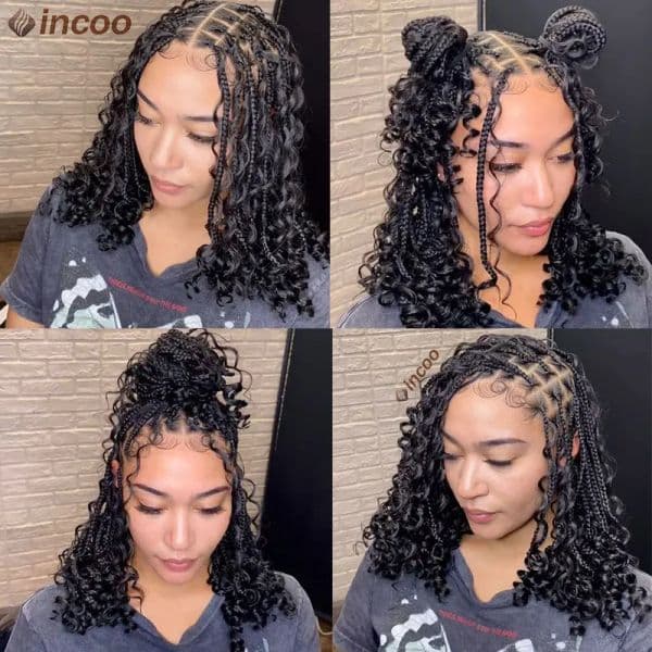 12" Short Bob Braided Wigs Blonde Color Synthetic Full Lace Wig Goddess Boho Box Braids Wigs Black Burgundy Knotless Curly Hair