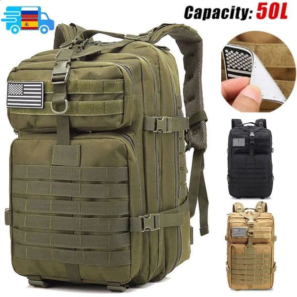 Large capacity waterproof mens tactical backpack 3P soft back outdoor Bug Rucksack hiking camping hunting bag 50L 240910