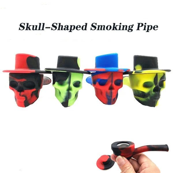 Skull Smoking Pipe silicone Smoking Pipe with Lid Travel Silicone Pipe Personality Portable Tobacco Pipes For Halloween Gift