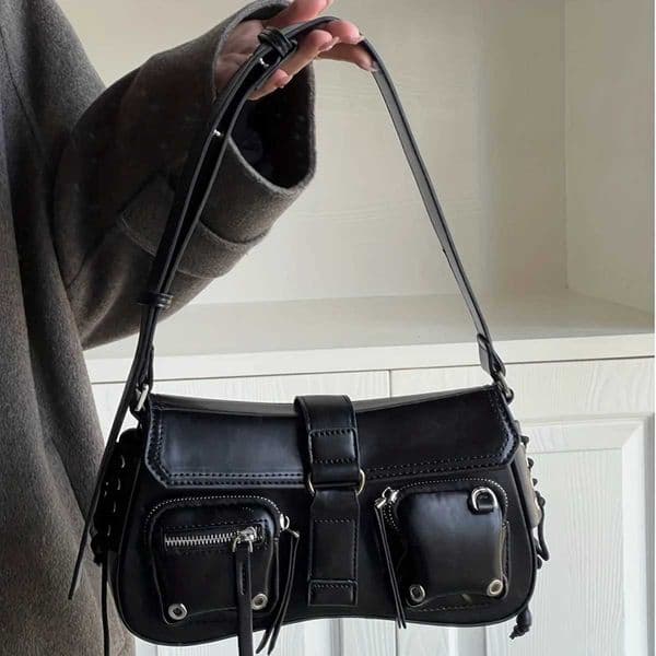 Y2k Korean Women Harajuku Vintage Gothic Black Hand Bag Aesthetic Elegant Punk Wallet Purse Handbags Shoulder Trend Tote Bags 240912