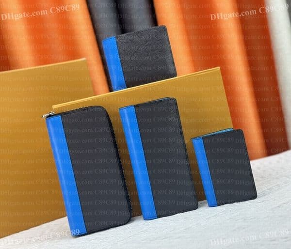 Designer Wallet Mini Luxury Blue and Gray Patchwork Fashion Men Women Wallets Card Holders Female Long Zipper Purse Girl Card Bag Purse Moneybag With Box Dust Bag