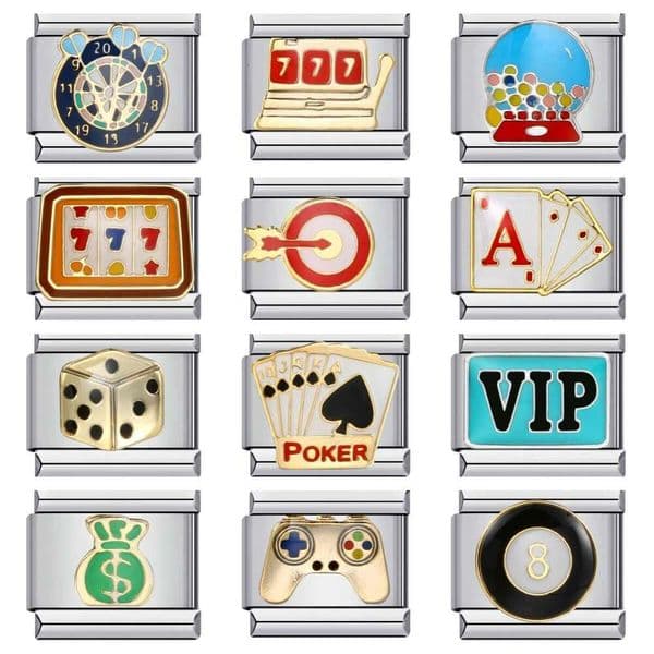 New Chess And Card Entertainment Bead Gold Plated Enamel Personalized DIY Welding Bracelet Italian Charm Links Fit 9Mm Bracelet Jewelry DIY Making Gifts