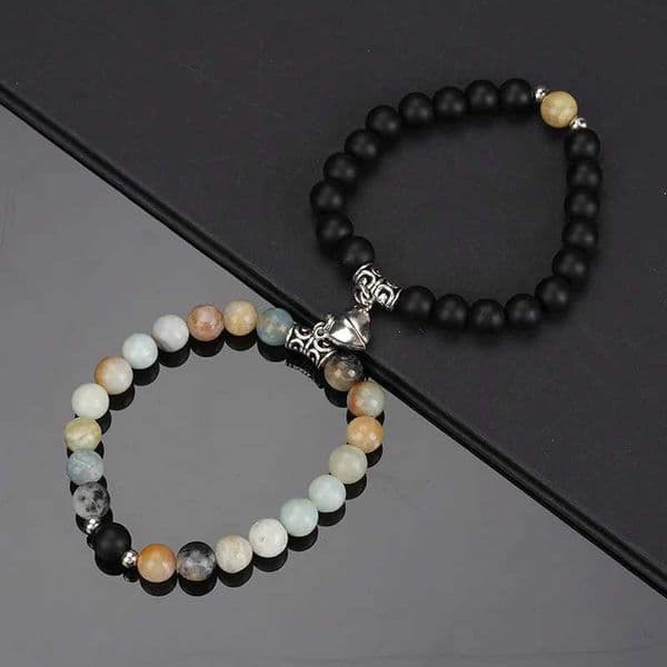 2 pieces/set of natural stone bead heart-shaped magnets attract couples mens simple love relationship bracelet jewelry W240913