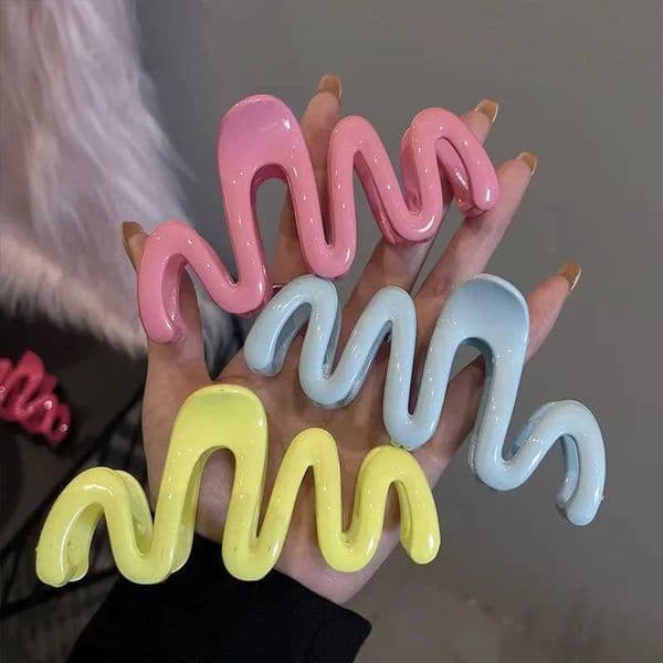 Dopamine Creamy Color Geometry Wave Line Back Head Hair Claw Hair Claw Clip Women Girl Hairpin Ponytail Hair AccessoriesX240912