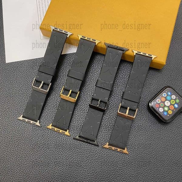 Luxury Apple Watch Band designer 38 40 41 42 44 45 49 mm Black embossed Watchs Strap Wristband For Iwatch 8 7 6 5 4 SE Designer Watchbands