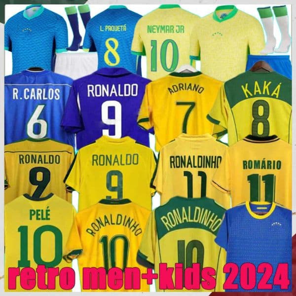 1970 1978 1998 retro Brasil PELE soccer jerseys men kids 2002 Romario Ronaldo Ronaldinho 2004 1994 BraziLS 2006 RIVALDO ADRIANO KAKA 1988 2000 2010 2024 Neymar