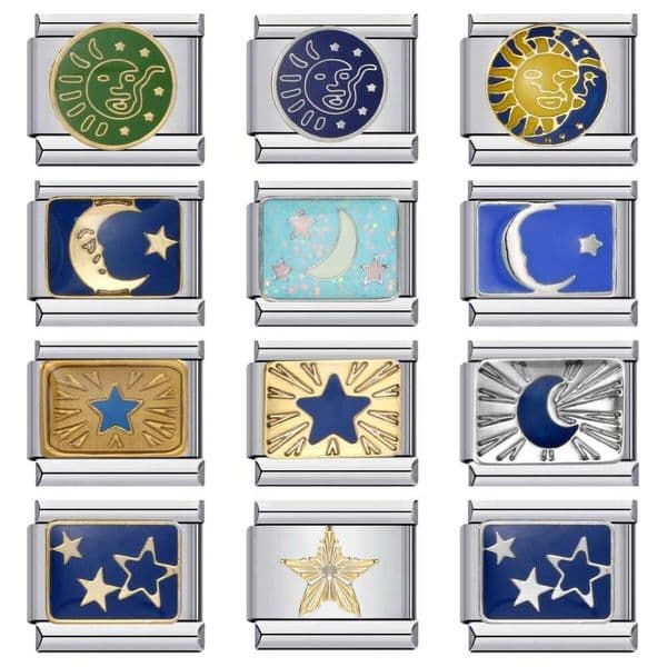 Starry Universe Series Titanium Welded Pattern Bead Italian Charm Bracelet Links Stainless Steel Fit 9Mm Jewelry DIY Making Gifts