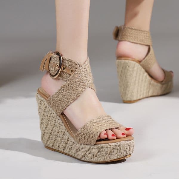 Wedge Hemp Women's Sandals Summer Platform Knitted Wedges Heels Gladiator Flip ps Casual Beach Party Shoes Female f74c s