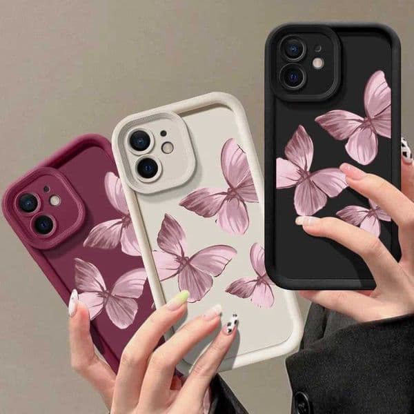 Pink Gradient Butterfly Silicone Case For iPhone 16 14 15 Pro Max 11 12 13 Pro Max 15 Plus XS X XR SE 7 8 Shockproof Phone Cover Z240914