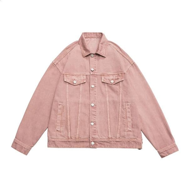Baggy Mens Denim Jacket Oversized Streetwear Fashion Harajuku 100% Cotton Casual Jacket Autumn Pink White Green Couple Clothes 240913