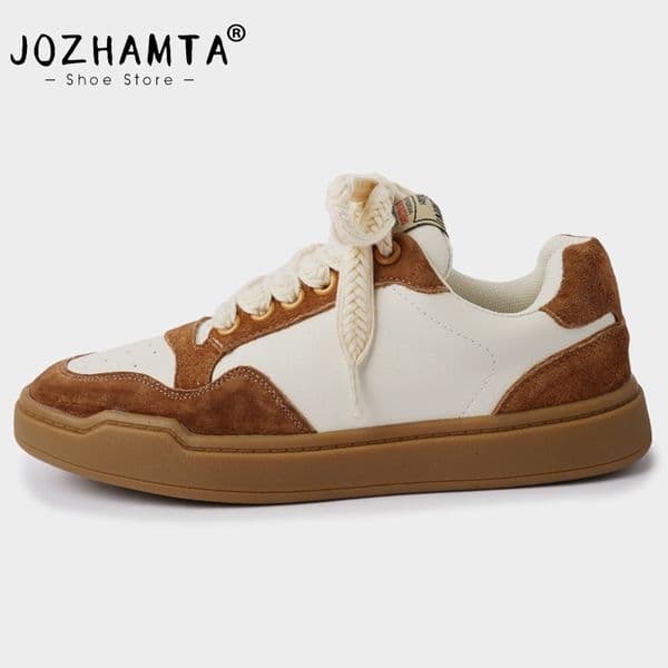 Size JOZHAMTA 35-40 Casual Sneakers Real Leather Athletic For Women 2023 Trend Lace Tennis Trainer Lady Flats Shoes 34b9
