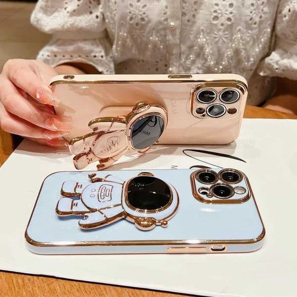 Cellphone Case Astronaut Fold Stand Holder Case for iPhone 15 16 13 11 12 Pro Max 13 Mini 14 Pro XS Max XR 16 Plus Luxury Plated Soft Cover G241008