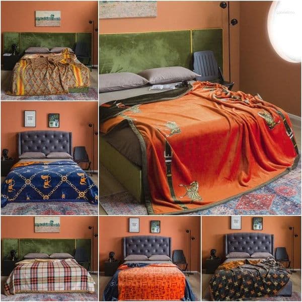 Blankets Luxury Flannel Printed Blanket Double-sided Thick Warm Super Soft Multifunctional High Quality Decorative Throw