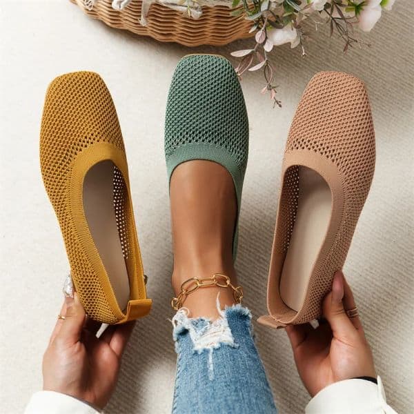 2024 WOMEN FLATS Spring Autumn Fashion Round Head Solid Light Mouth Candy Mesh Breathable Large Women's Flat Shoes Single