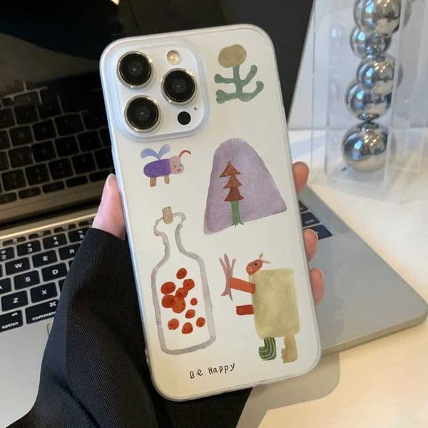 Cute Graffiti Phone Case For iPhone 11 Case iPhone 12 13 14 15 16 Pro Max 15 Plus 12 13 Mini Shockproof Matte Transparent Cover Z240914