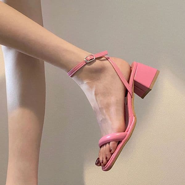 2025 new Heels Block 2023 Sandals Retro Woman Shoes Buckle Strap Open Toe Suit Female Beige Chunky New High Original Peep Girls Summer Co 2b90