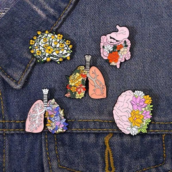 New Floral Medical Organs Brooches For Women Men Metal Brain Lung Heart Chest Badges Coat Lapel Pins Doctor Nurse Jewelry GiftsX240914