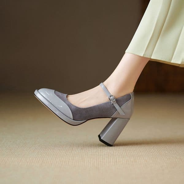 Spring NEW Pumps Patent Leather for Round Toe Chunky Super High Heel Mary Janes Modern Shoes Women 4072