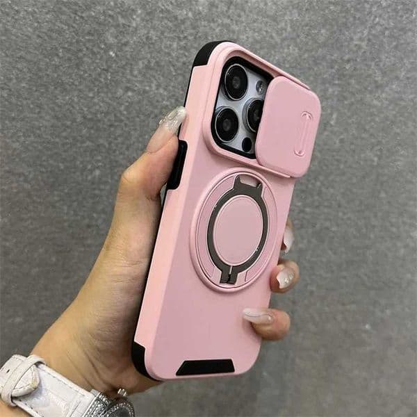 Luxury Heavy-Duty Rugged Armor Magnetic Bracket Case For iPhone 16 15 14 13 12 11 Pro Max Plus Slide Camera Protection PC Cover M240914
