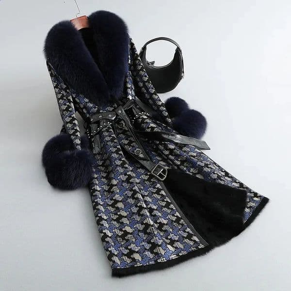 High-End Womens Deer Antler Veet Integrated For Winter Warmth Imitation Fox Collar Fur Long Parkour Coat 240914