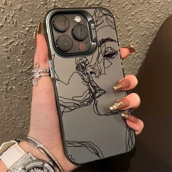 Abstract Line Face Aesthetic Matte Laser Phone Case For iPhone 16 15 14 13 12 11 Pro Max X XS XR 7 8 Plus SE Shockproof Cover M240914
