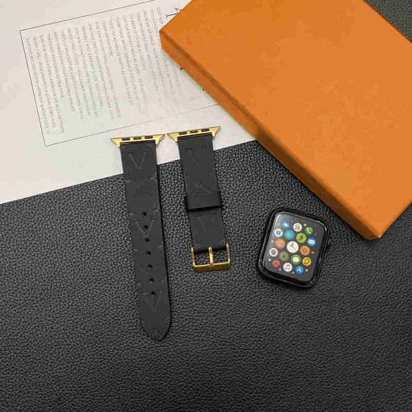 Smart Straps designer Luxury Apple Watch Band 38 mm 40 41 42 mm 44 45 49 mm Black embossed Watchs Strap Wristband For Iwatch 8 7 6 5 4 SE Designer WatchbandsH4HC