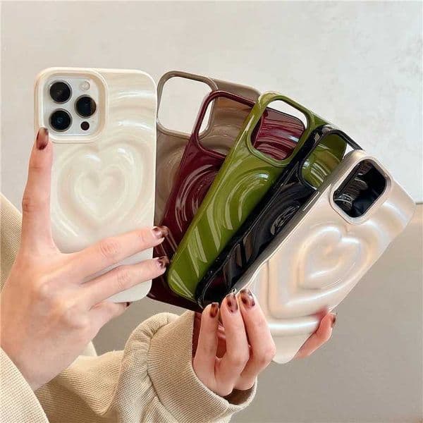 Glossy Love Heart Phone Case For iPhone 16 15 14 13 12 11 Pro Max Cute Luxury Fashion Soft Silicone Bumper Shockproof Back Cover M240914