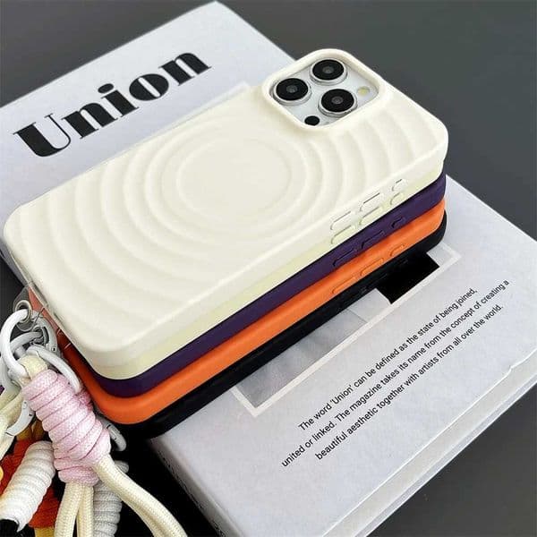 3D Wave Color Clash For Phone Case For iPhone 15 14 13 12 11 16 Pro Max Plus Wireless Charging Wrist Strap Phone Cover P240914