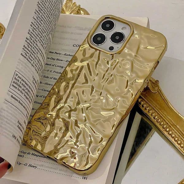 Qianliyao Golden Tin paper pattern Phone Case For iPhone 16 15 14 13 12 11 Pro XS Max XR X 14promax Luxury Soft Shockproof Cover M240914