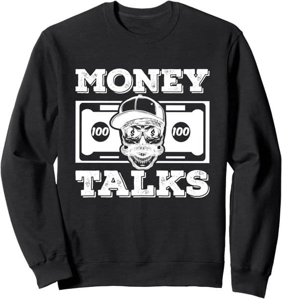 Long Sleeve Shirts for Men sweatshirt Money Talks Dollar Skull Motivational Hustle Gift Sweatshirt Tee Streetwear Casual tops clothes bf