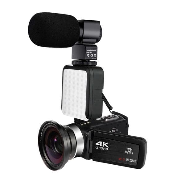 4K Video Camera 48MP 18X Digital Zoom Ultra HD Cameras With WiFi Touch Screen Fill Light Microphone For Vlog Photography Live Streaming Portable Camcorder Recorder