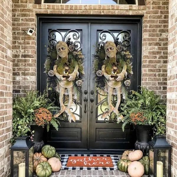 Beautiful Mummy Wreath Halloween Welcome Sign Door Wreath Front Door Ornament Scary Halloween Indoor Outdoor Decorations Wreath 240912