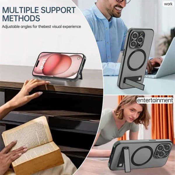 Luxury Magnetic Leather Stand Phone Case For iPhone 16 15 14 11 12 13 Pro Max Wireless Charging For Shockproof Cover P240914