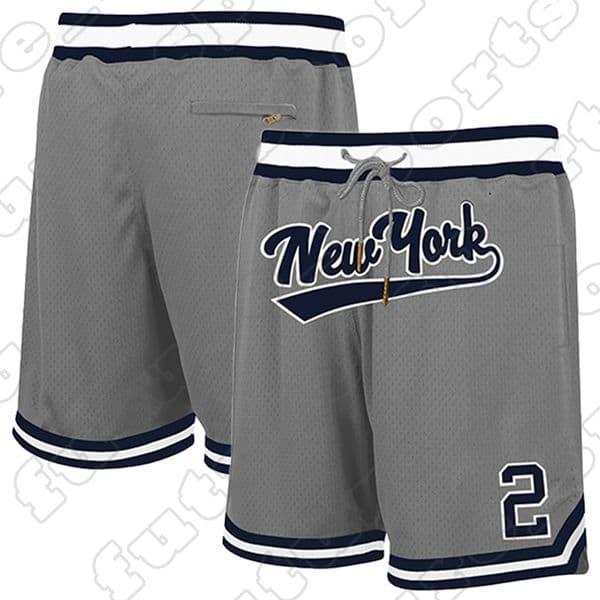 Men's Grey Basketball Shorts with zipper Pockets Retro New Yorks 2 Mesh Embroidered Sport Shorts Fans Casual Athletic Shorts Hip hop street sports casual pants