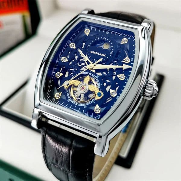 AOKULASIC Men Wristwatch Automatic Mechanical Military Sport Classic Male Clock Top Skeleton Hollow Man Watch 520 240906