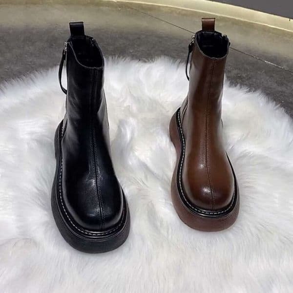 CICIYANG Women Winter British Style Short 2024 Chunky Genuine Leather Marton Autumn Ladies Ankle Boots Black