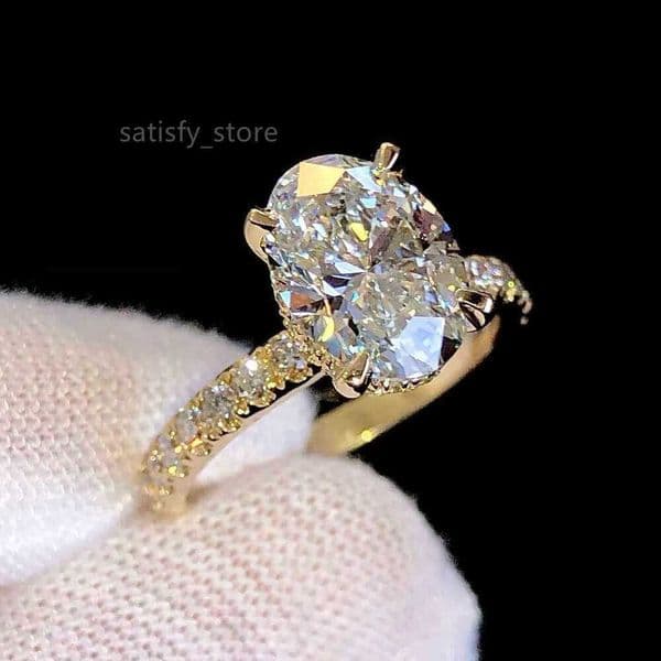 Real Gold 9K 14K S Sier Women Wedding Set Oval Cut Diamond Engagement Rings Moissanite Gift